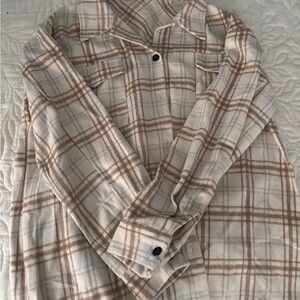 Amazon Women's Plaid Cardigan - Cream and Brown